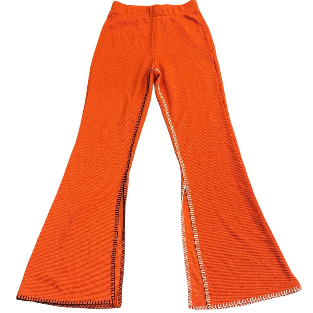 NWT ANIM LIVING KOZA - Straight Leg Knit Pants With Hemstitch Orange
